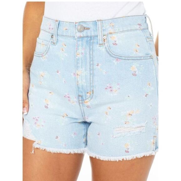CELEBRITY PINK Light Wash Floral Print Denim Shorts Size 15/32 - Picture 1 of 8